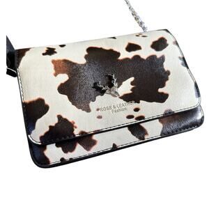 Rose & Leather Cow-Print Crossbody Purse – Western Y2K Trendy Bag